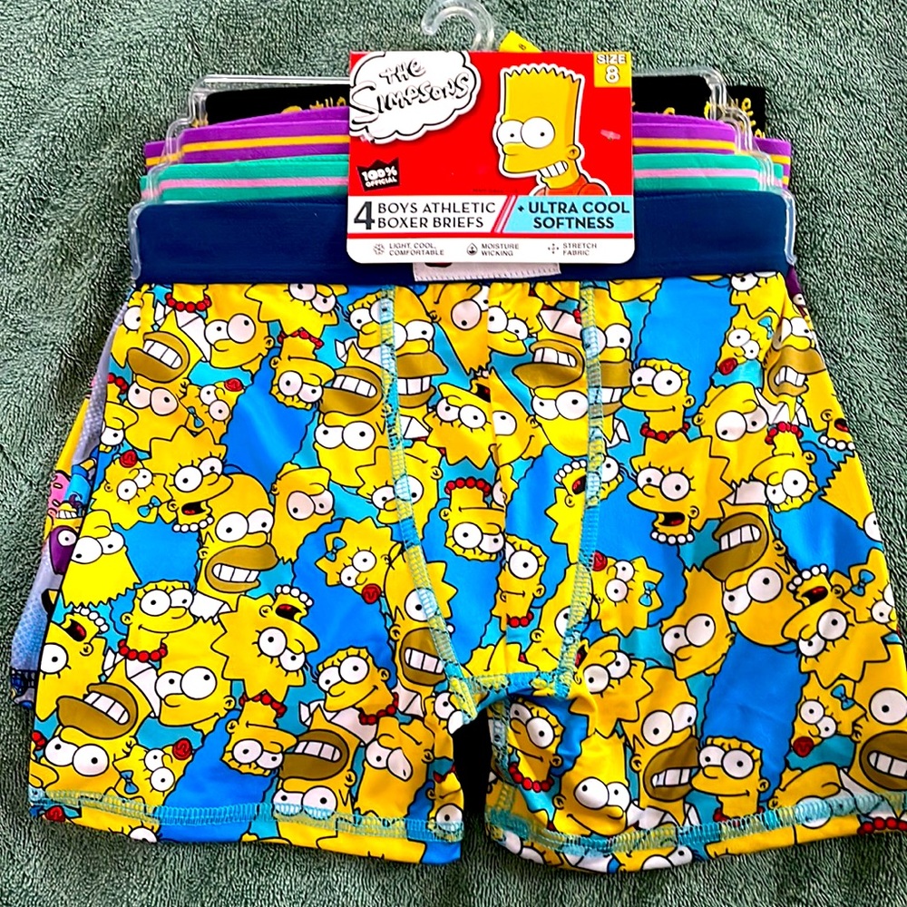 NWT - Simpsons 4 pack Boys Athletic Boxer Briefs, Size 8 (Ultra Cool Sof…